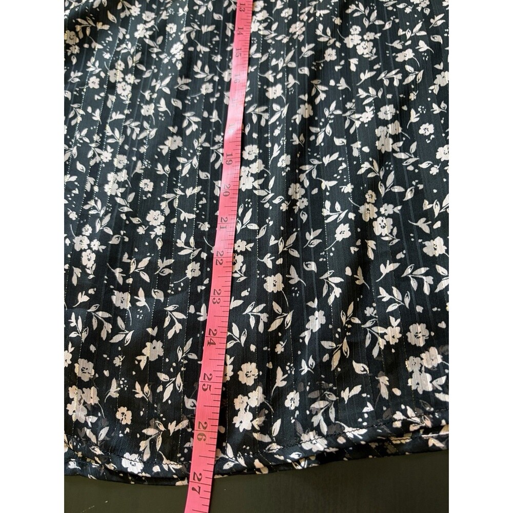 AQUA Curve 2X Floral Chiffon Blouse Sheer Sleeve Babydoll Top Black Pink Cottage - Picture 7 of 7